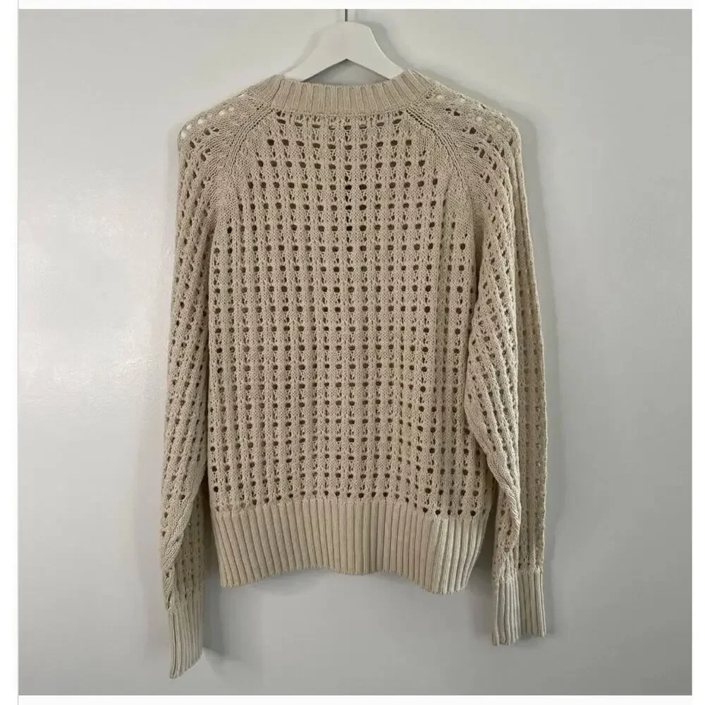 J Crew Open Knit Sweater L Tan Beige BZ498 J.Crew Festival Travel Coastal